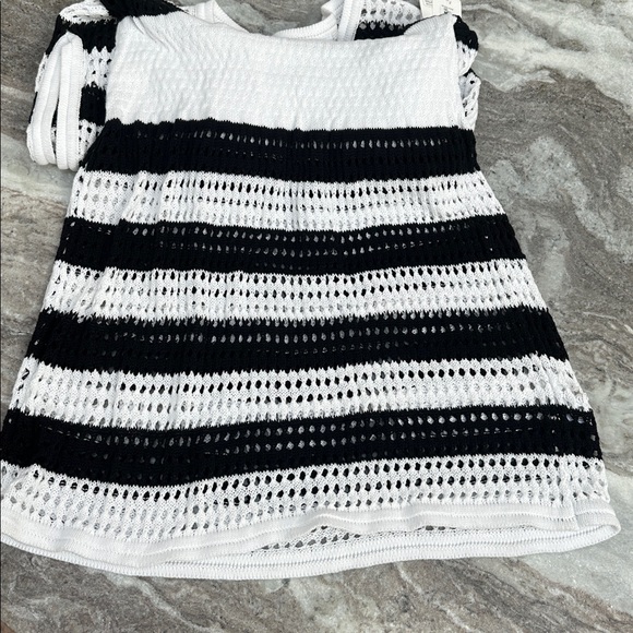 NWT DKNY Swimsuit Cover-Up Black & White Stripe Crochet V Neck Dress Sz L - Picture 10 of 11